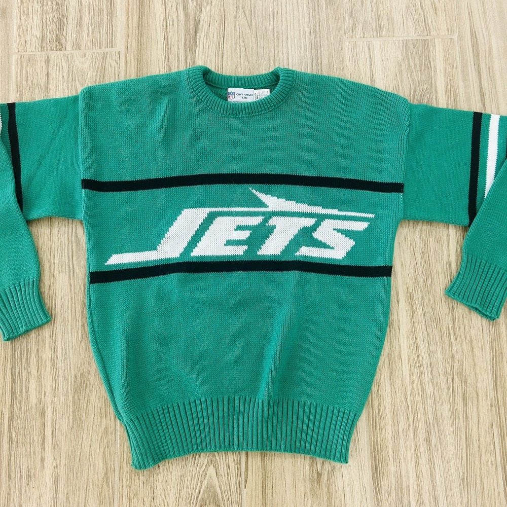Vintage 1980's New York Jets Cliff Engle Sweater Men's Size Small Green USA Made